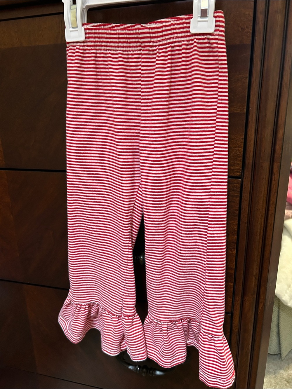Girls' Red & White Striped Ruffle Hem Pants